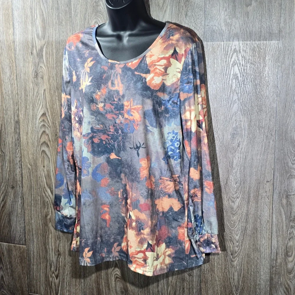 MISSLOOK Fall Floral Print Long Sleeve Top‎ Womens Multicolor Casual Blouse Sz M